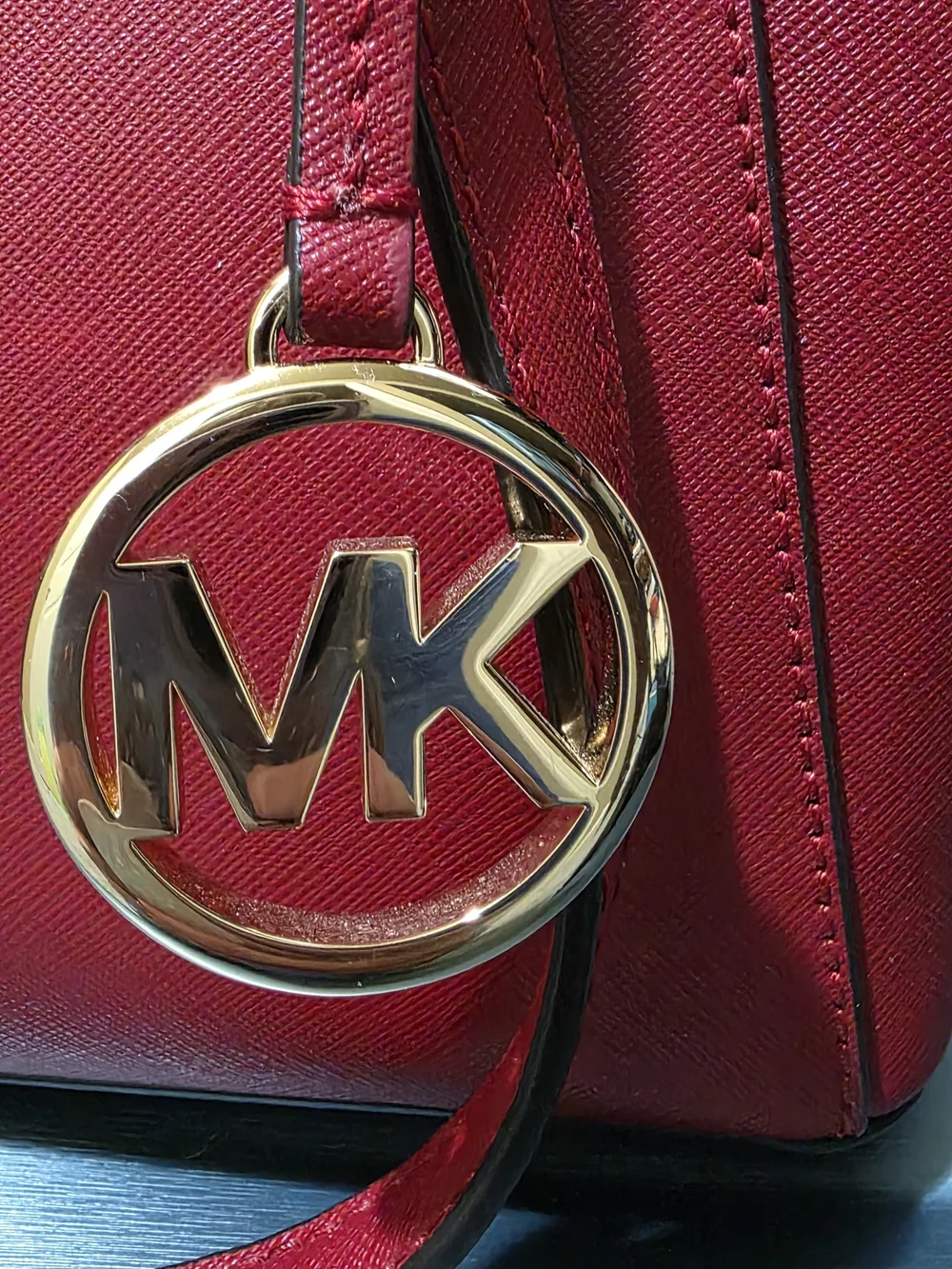 Michael Kors Cherry Red Saffiano Leather Tote with MK Charm